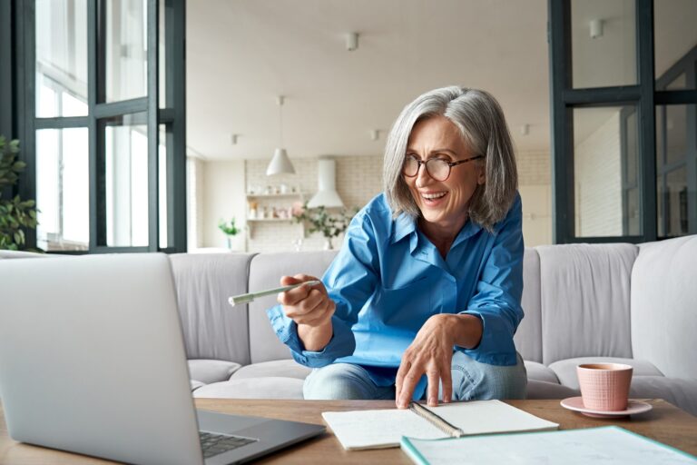 Client on a video call at home